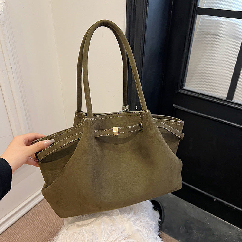 Suede Tote Bag Large Capacity Womens Handbag Retro Style Autumn Winter
