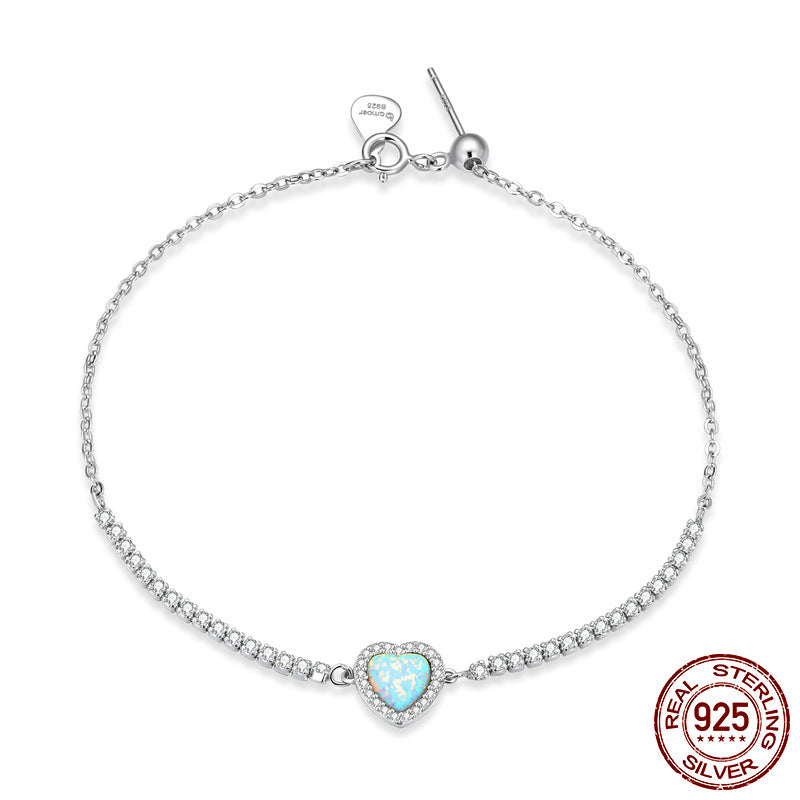 Silver Crystal Heart Adjustable Bracelet Romantic Elegant Jewellery Accessory