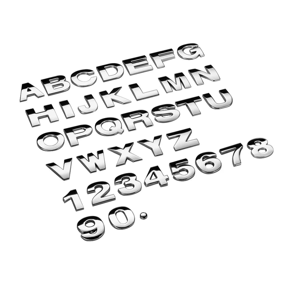 25mm 3D Curved Car Chrome Metal Alphabet Letters Emblem Decoration Stickers A-Z