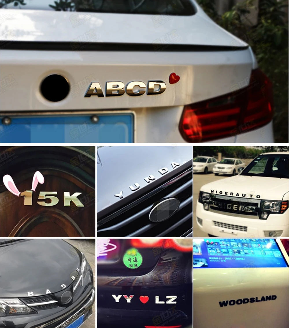25mm 3D Curved Car Chrome Metal Alphabet Letters Emblem Decoration Stickers A-Z