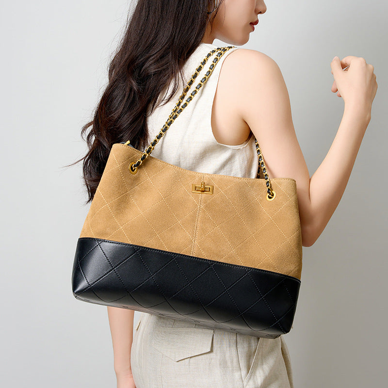 Luxury Suede Leather Shoulder Tote Crossbody Bag Chain Elegant Spacious Design