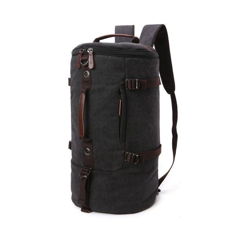 Men's Canvas Travel Backpack Durable Cylinder Luggage Hiking Gear Storage Bag