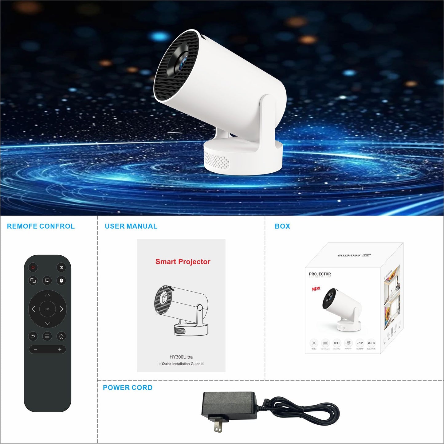 HY300 Ultra Portable Projector H713 HD Android Smart Home Outdoor Entertainment