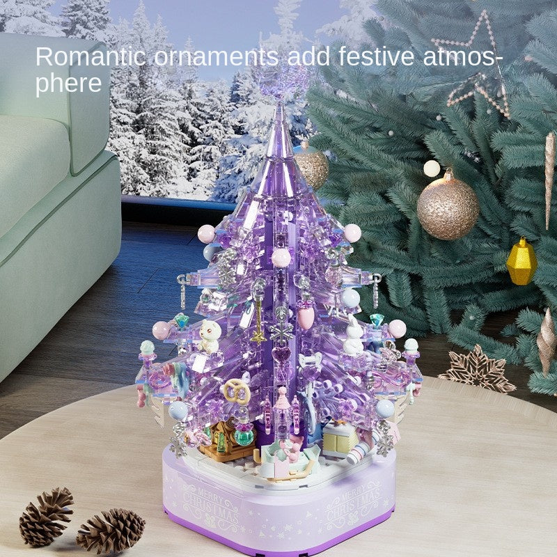 Purple Crystal Christmas Tree Music Box DIY Building Ornament Gift with Lighting