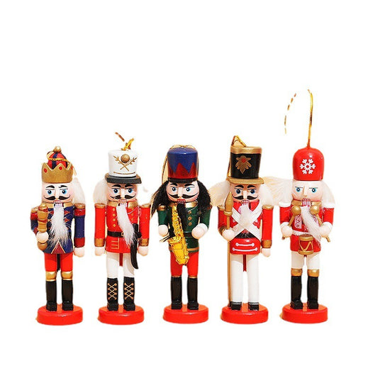 Set of 5 12CM Christmas Nutcracker Doll  Wooden Ornaments for Holiday Decor Tree