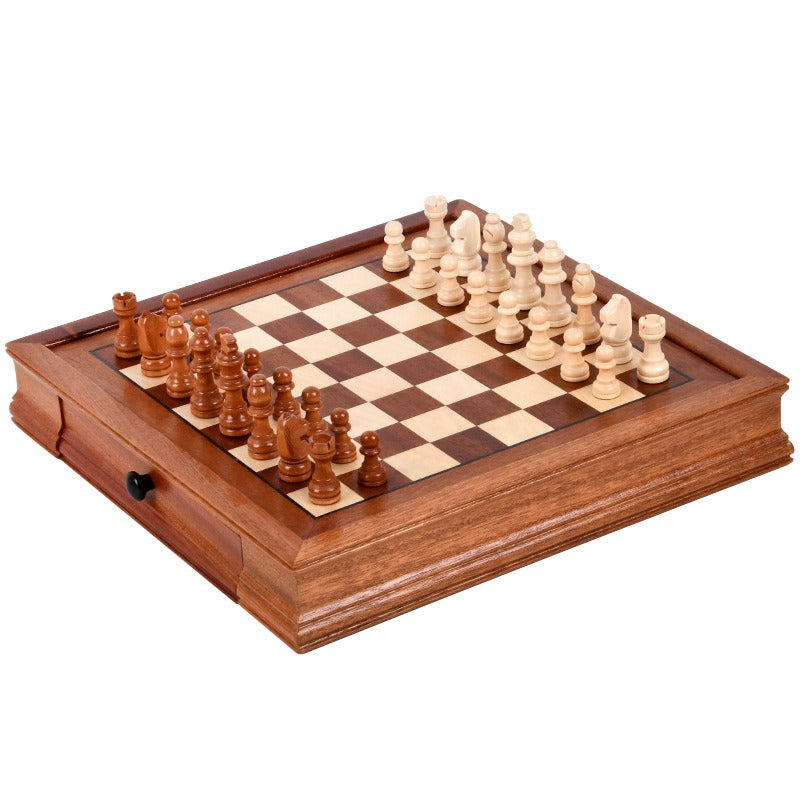 Magnetic Chess Set Drawer Style 32cm Wood Veneer Board Game Storage Chessboard
