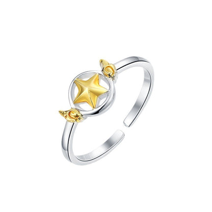 Adjustable Silver Star Open Mouth Ring Elegant Jewellery Women Special Occasion