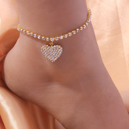 Crystal Diamond Love Heart Anklet Women's Beach Holiday Jewellery Silver