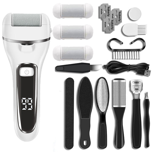 Rechargeable Electric Foot Grinder + 10pc Pedicure Tool Set Callus Remover