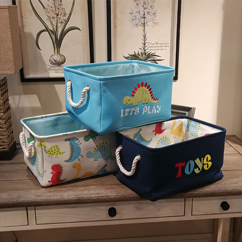 Canvas Folding Rectangular Toy Storage Basket Rope Handles Collapsible Design