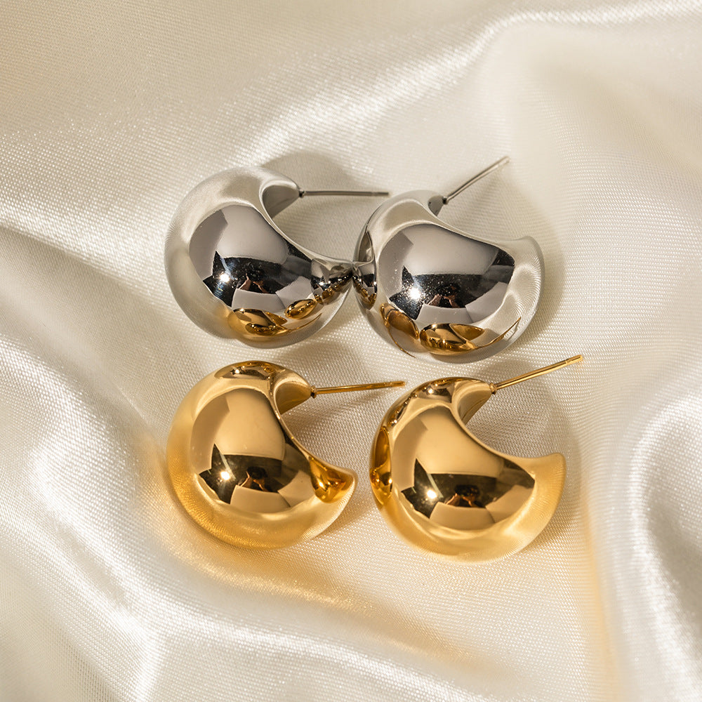 Crescent Semi-Circle Gold Silver Earrings Hollow Design Women's Jewelry
