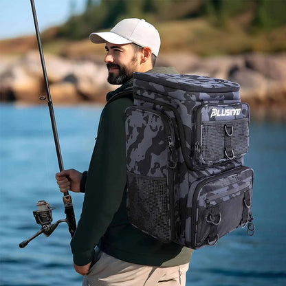 Fishing Backpack Rod Holder Tackle Box Hiking Gear Waterproof Spacious Durable