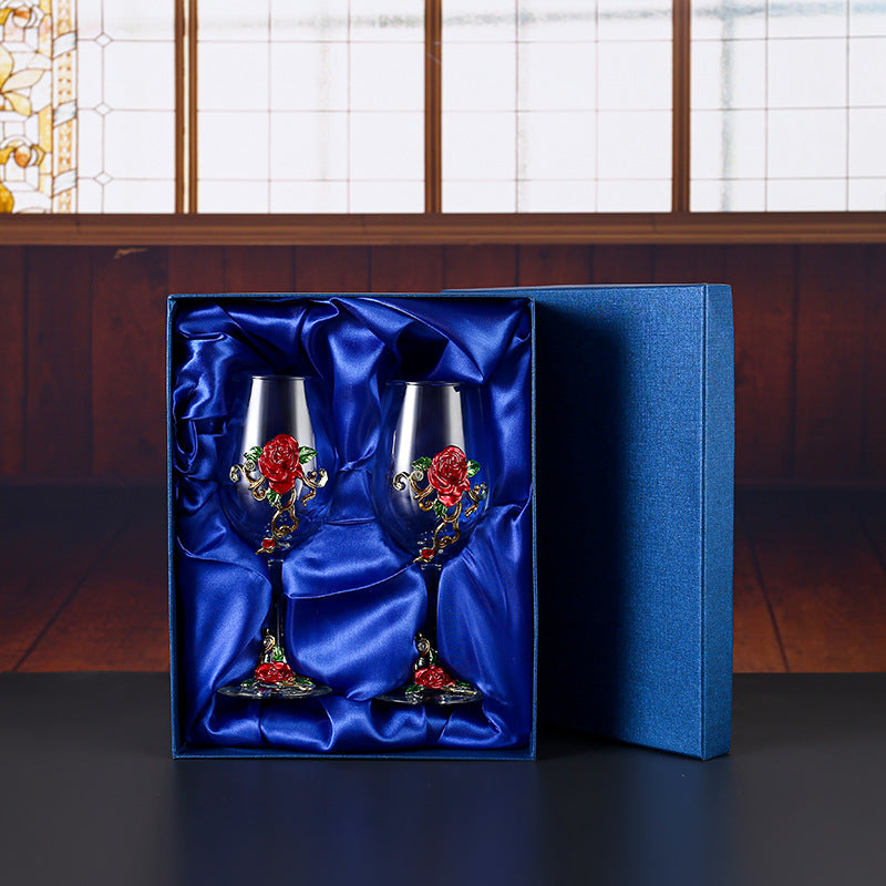 Enamel Crystal Glass Red Wine Goblet Decanter Set Premium Home Bar Essentials