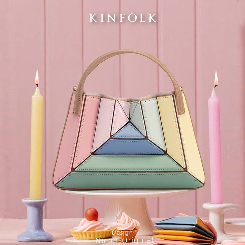 Colourful Geometric PU Leather Mini Handbag Compact Crossbody Tote Fashion