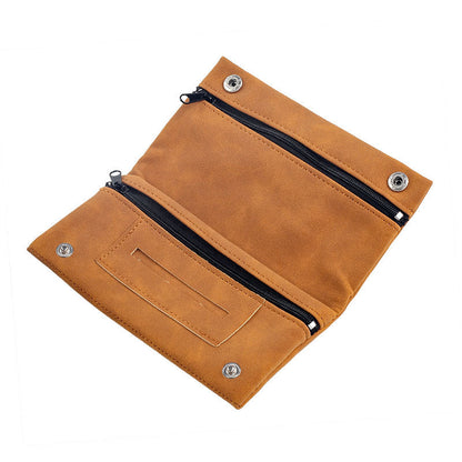 Multifunctional Leather Tobacco Pouch Zippered Foldable Moisture-Retaining