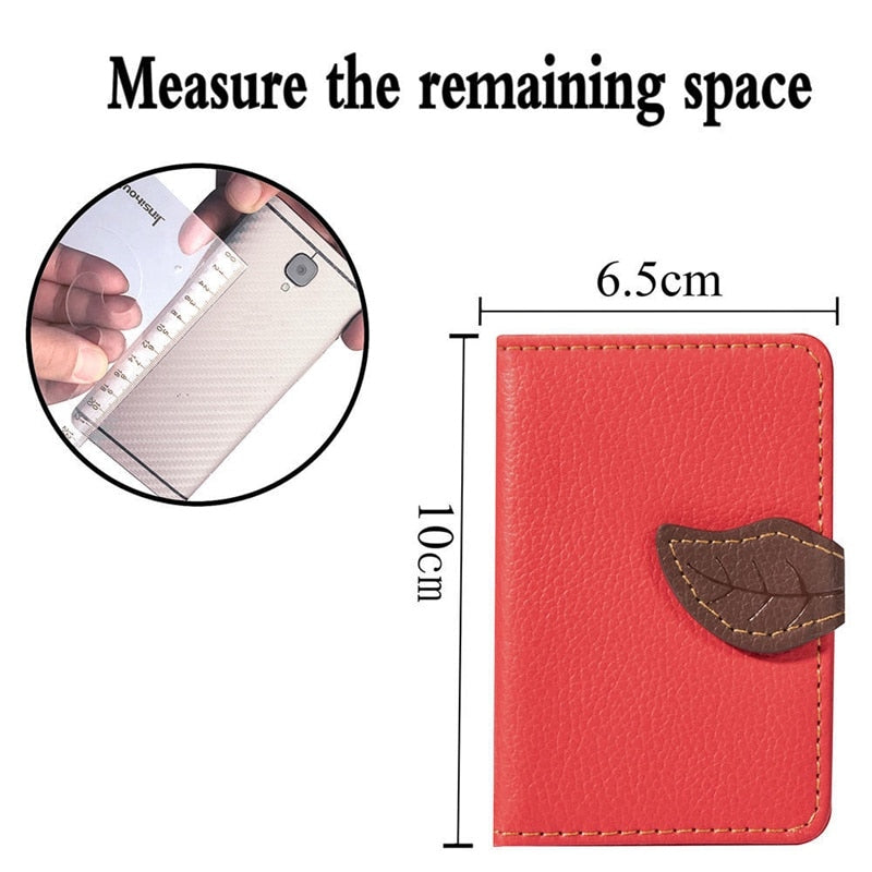Phone Wallet Case With 3m Adhesive Card Holder And Leaf Clasp For Mobile Phones