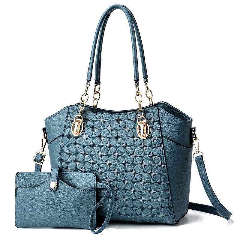 2pc Leather Large Capacity Tote Bag Womens Chain Shoulder Bag Khaki