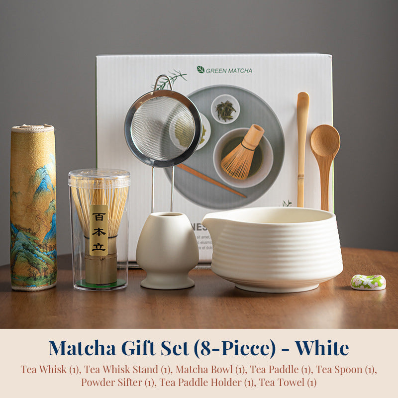 Authentic Matcha Tea Ceremony Set 8 Pieces Includes Ceramic Bowl Bamboo Tools