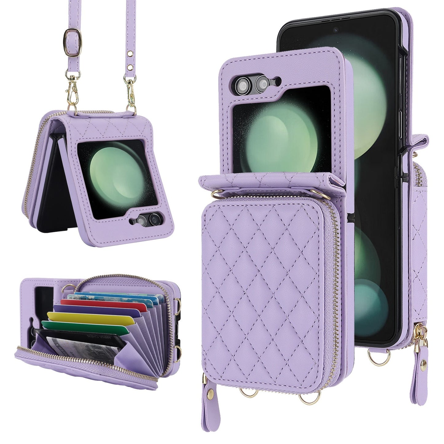 Premium Wallet Case For Samsung Galaxy Z Flip 6 5 4 Crossbody Card Holder RFID