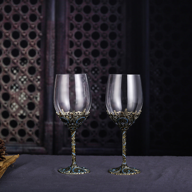 Luxury Lead-Free Crystal Red Wine Glass Set High-Footed Decanter Enamel Craft