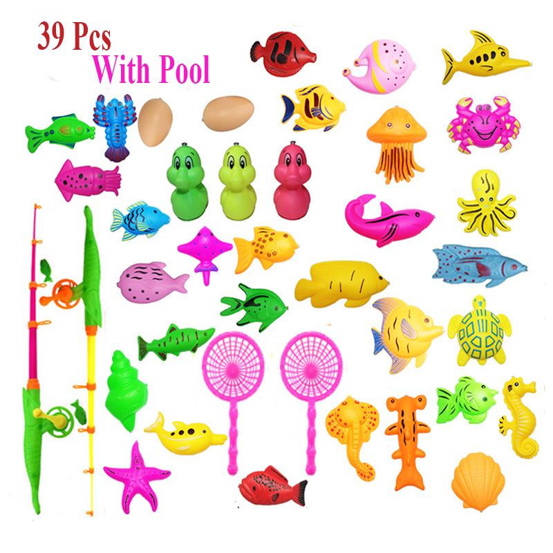Kids Magnetic Fishing Game Inflatable Pool Set 40 Pieces Outdoor Play Enjoyment