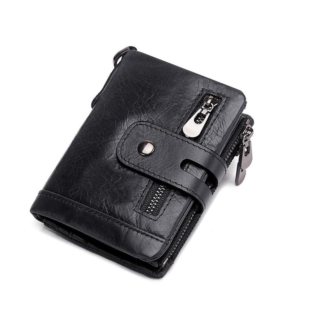 Men's Leather Wallet Large Capacity Buckle Retro Zipper Coin Purse Anti-theft Clutch