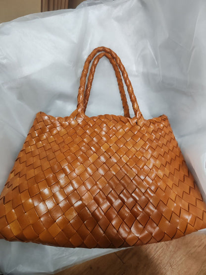 Women's Handmade Woven Leather Shoulder Tote Vintage Style Large Capacity Bag