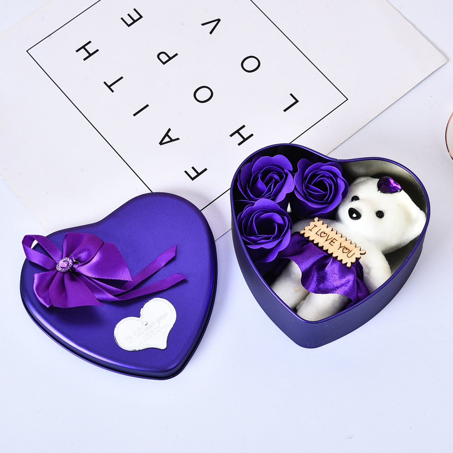 Heart Shaped Soap Flower Teddy Gift Box Optimal Wedding Table Display Feature
