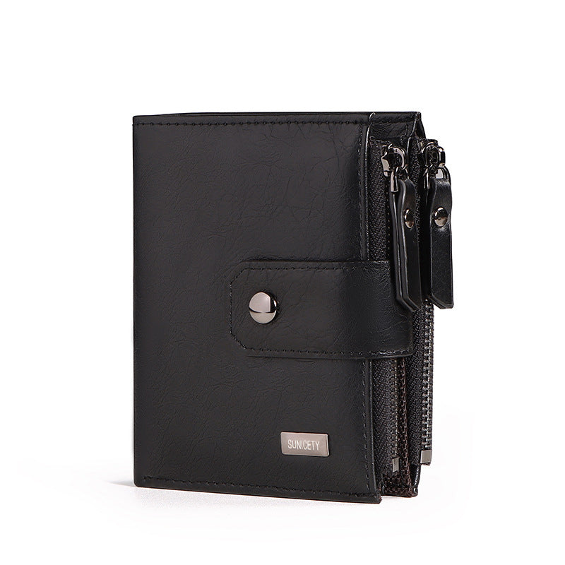 Men's Slim RFID Blocking Wallet Secure Zip Coin Pocket Faux Leather Anti-Theft