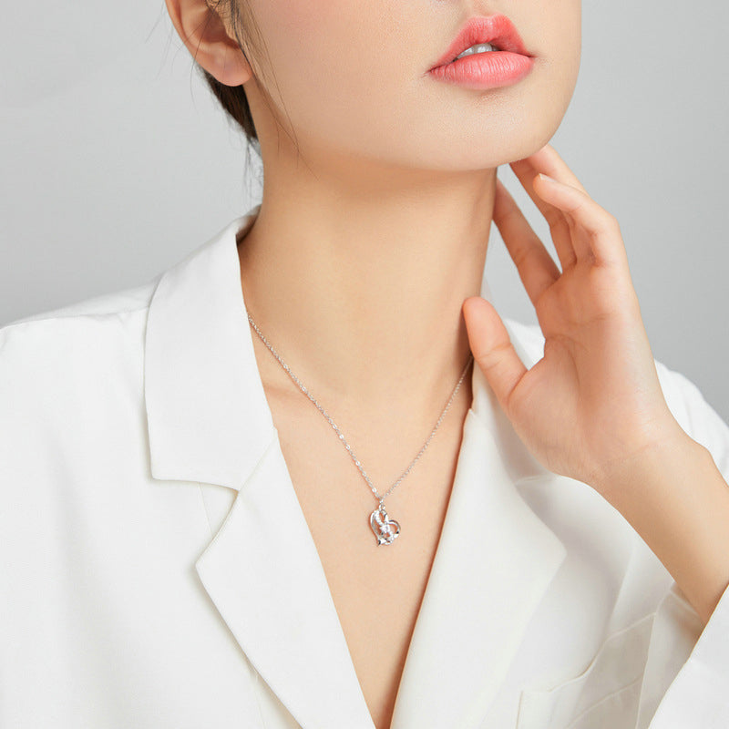 Sterling Silver Heart Pendant Necklace Luxurious Elegant Gift Women Jewellery