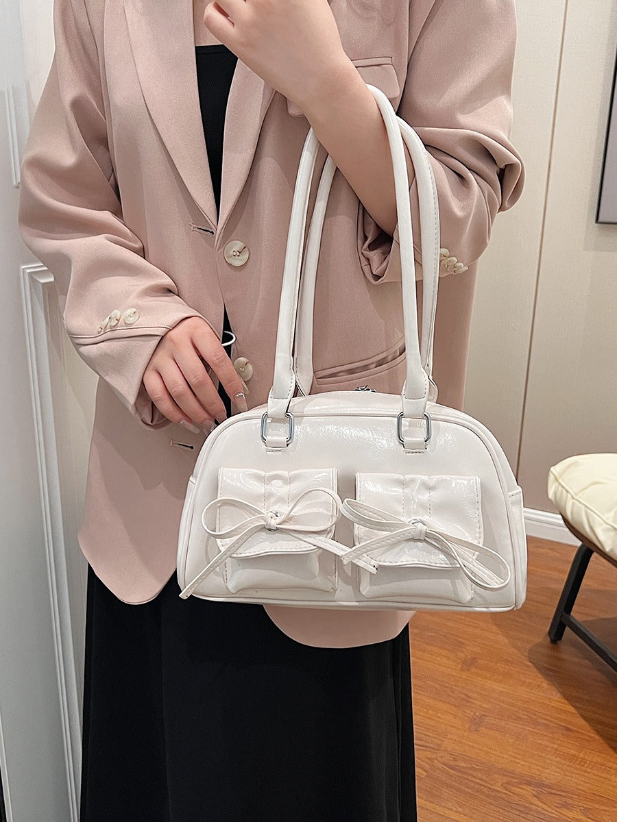 Women's Elegant Leather Handbag Bow Design Versatile Shoulder Bag Women