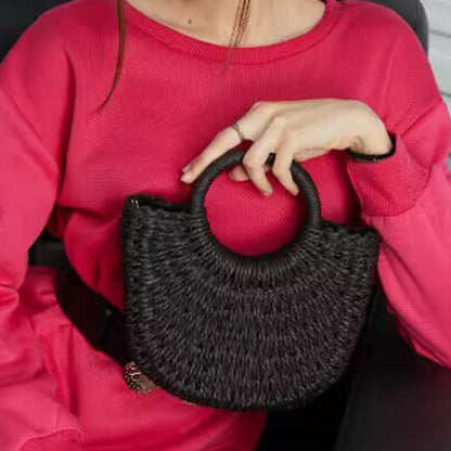 Round Woven Straw Bag Small Size Casual Summer Shoulder Accessory Women