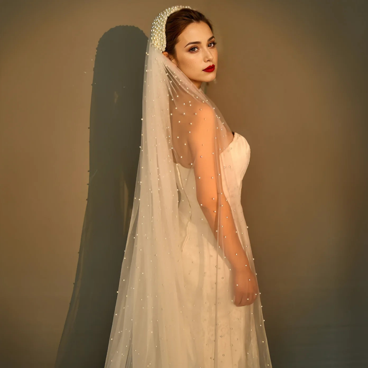 Cathedral Wedding Veil Premium Pearl Embellishments Elegant Bridal Accessory