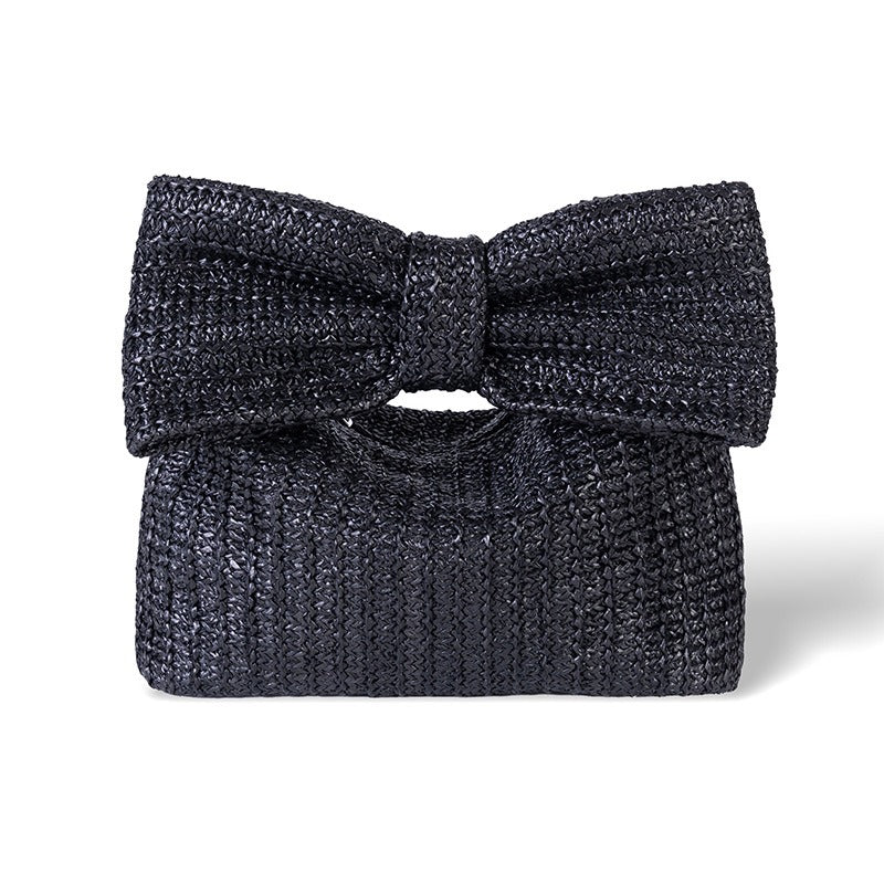 Women's Bow Woven Handbag Elegant Small Clutch Purse Zip Closure Fashion
