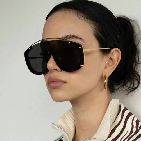 Women's Large Frame One-Piece Sunglasses Metallic UV Protection Outdoor Fashion