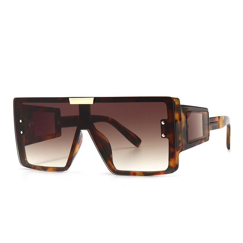 Large Frame Sunglasses with Widened Legs and Patch Design for UV400 Protection
