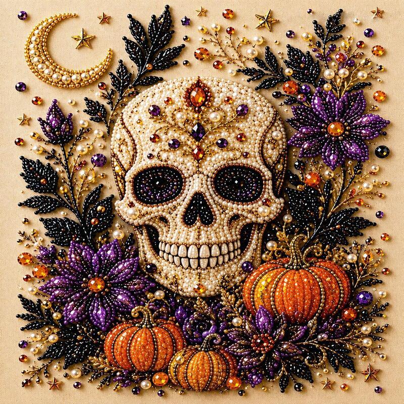 Diamond Art Kit Full Drill Halloween Ghost Crow Cat Pumpkin Skull Wall Decor