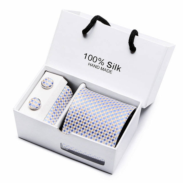 100% Silk 3pc Men's Plaid Tie Set Extra Long Woven Neck Ties Suit Gift Box