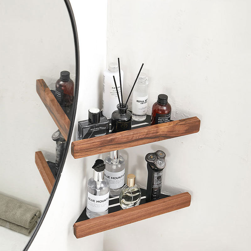 Bathroom Corner Shelf Rack Wood Aluminium Right Angled Triangle 35cm Single