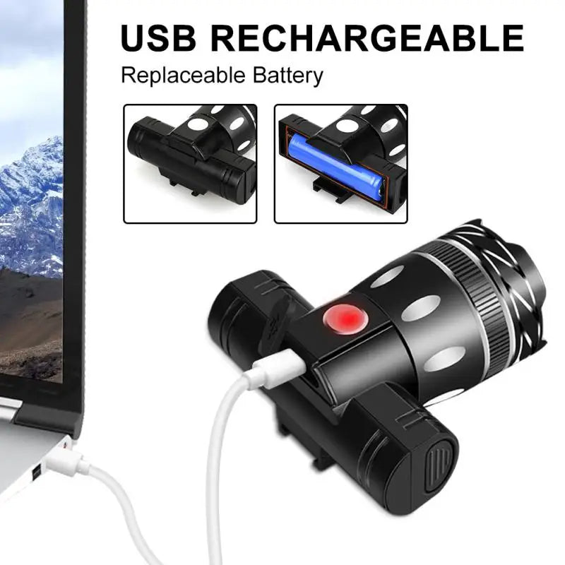 LED T6 USB Rechargeable Bicycle Light 2400mAh Zoomable MTB Cycling Flashlight