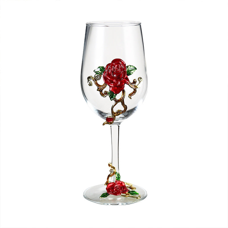 Enamel Crystal Glass Red Wine Goblet Decanter Set Premium Home Bar Essentials