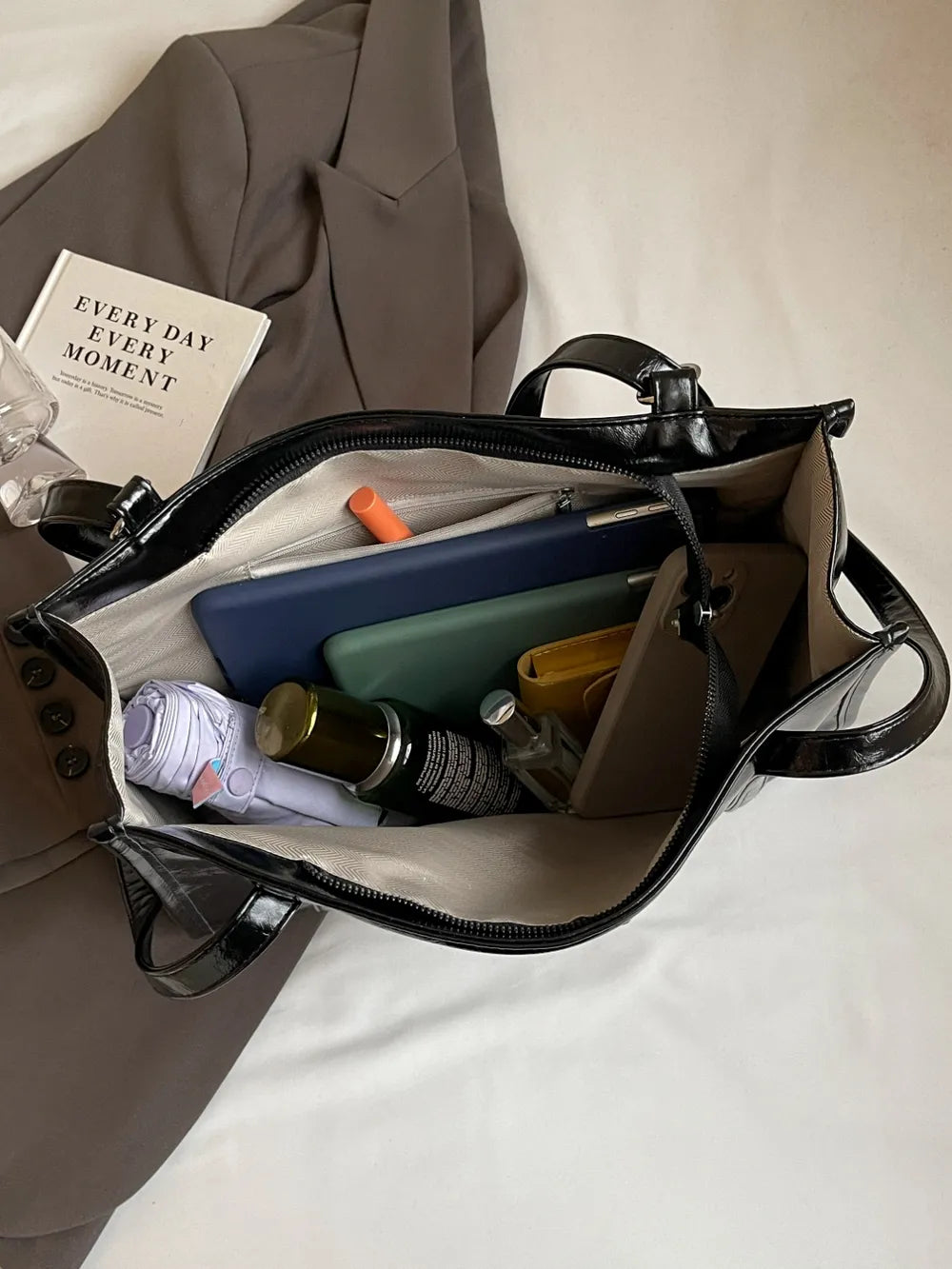Adjustable Shoulder Strap Bag Faux Leather Zip Closure Roomy Interior Pockets