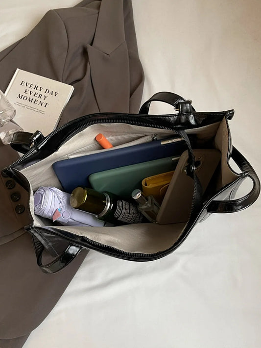 Adjustable Shoulder Strap Bag Faux Leather Zip Closure Roomy Interior Pockets