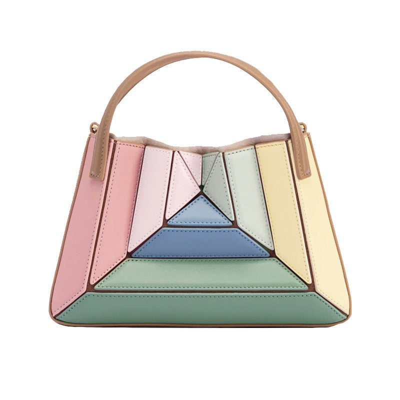 Colourful Geometric PU Leather Mini Handbag Compact Crossbody Tote Fashion