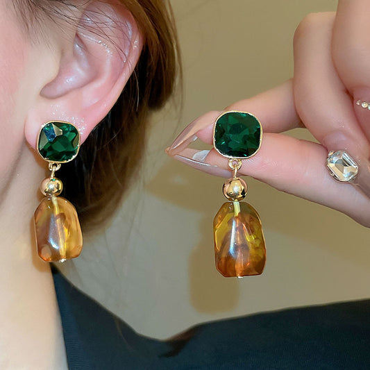 Gold Tone Drop Dangle Gemstone Resin Earrings Women's Fashion Jewellery