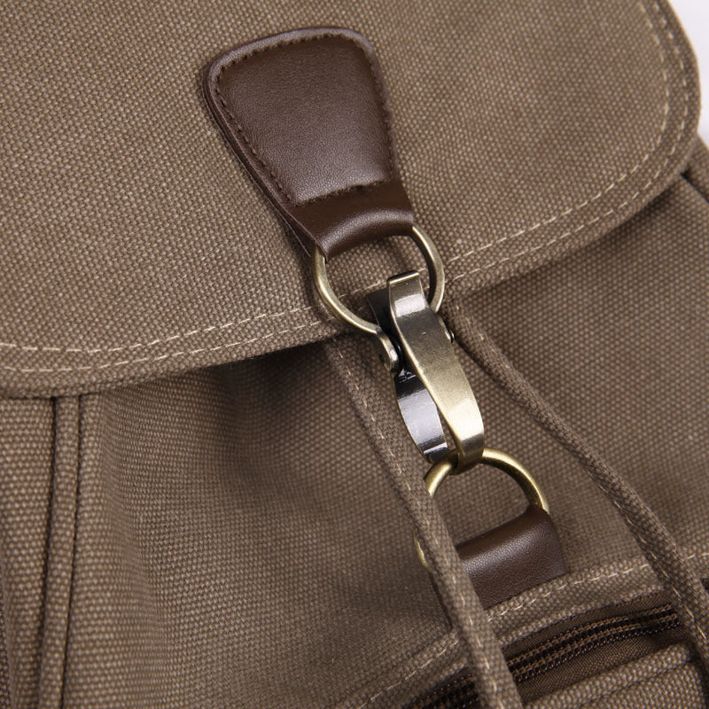 Retro Canvas Rucksack Backpack Drawstring Front Pocket School Travel