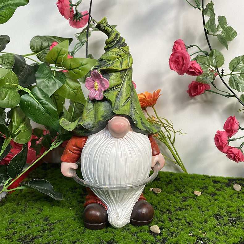 Solar Powered Resin Garden Gnome with Hula Hoop, Outdoor Decorative Statue Light
