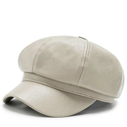 Faux Leather Hat Unisex Baker Boy Cap Newsboy Gatsby Cabbie Fashion Accessory