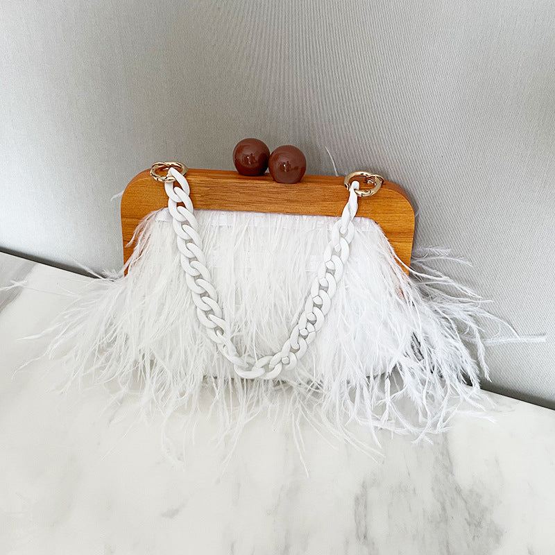 Acrylic Chain Women’s Tassel Banquet Bag Wooden Frame Shaggy Bags