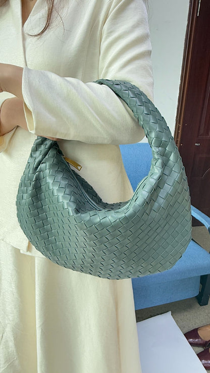 Women's Woven Tote Bag Faux Leather Spacious Lightweight Durable Zip Top Closure